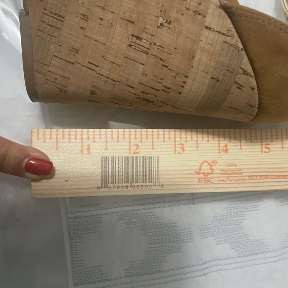 Mark Fisher beige suede and snake embossed ankle strap cork wedges. - Picture 12 of 13